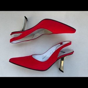 Stuart Weitzman Red Satin Slingback w/ Rhinestones